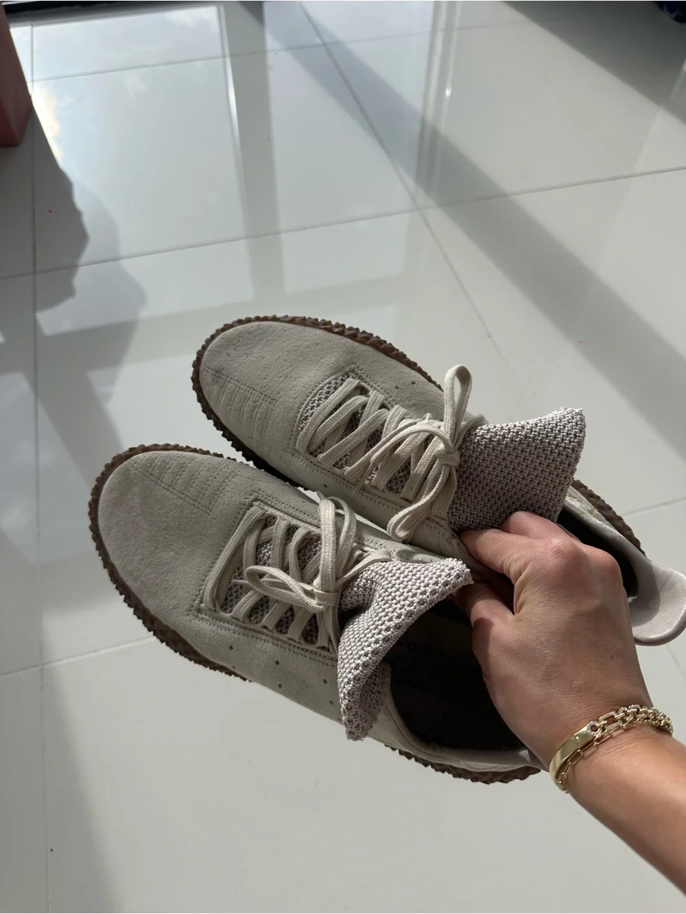 adidas Kamanda Sneakers in Light Gray with Brown Sole